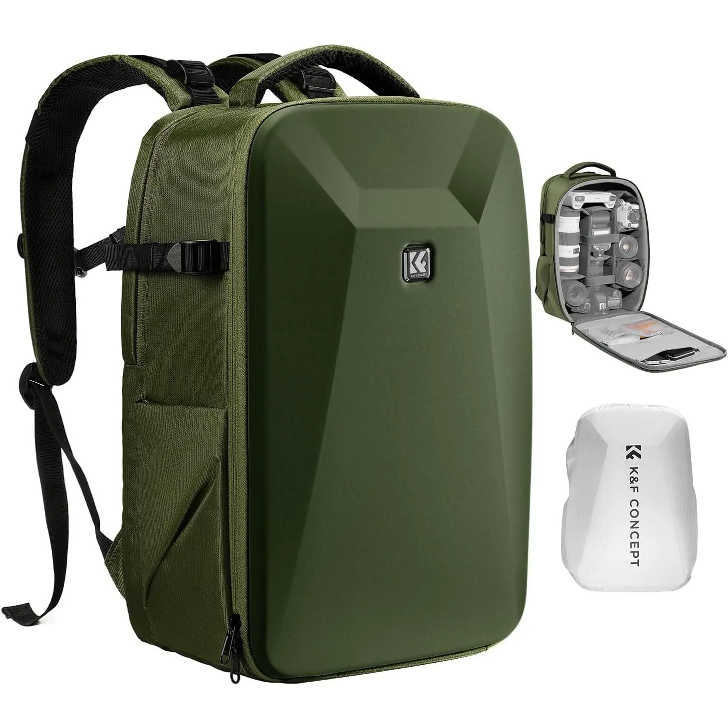 【DealsForYouDays】K&F CONCEPT Hardshell Camera Backpack, 22L 17x11x7" with EVA Foam Protection, 15-15.6 Inch Laptop Compartment, Tripod Holder, SD Card Slot, Umbrella Storage for DSLR Cameras (Canon/Nikon/Sony) & DJI Mavic Drone