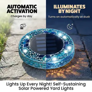 [Solar] Stained Glass Mosaic Disk Lights, Automatic, Wireless, Waterproof, Outdoor Decorative Pathway LED Garden Lights