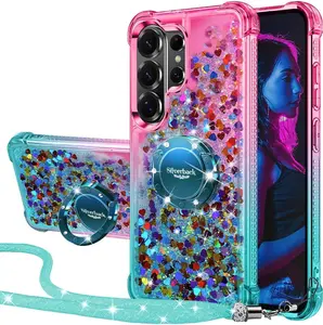 XYZ Women's Glitter Holographic Sequin Cute Smartphone Casing - Shockproof Diamond Ring Holder, Lanyard, Button Protection, Compatible with Samsung & Apple Cellphone/Handheld Devices