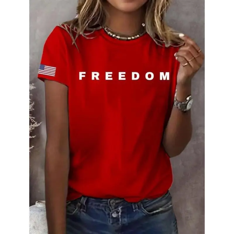 Freedom shirt Women's Freedom American Flag Print Casual T-Shirt a True Patriot Shirt Crew Neck a True Patriot American Flag Freedom Tshirt