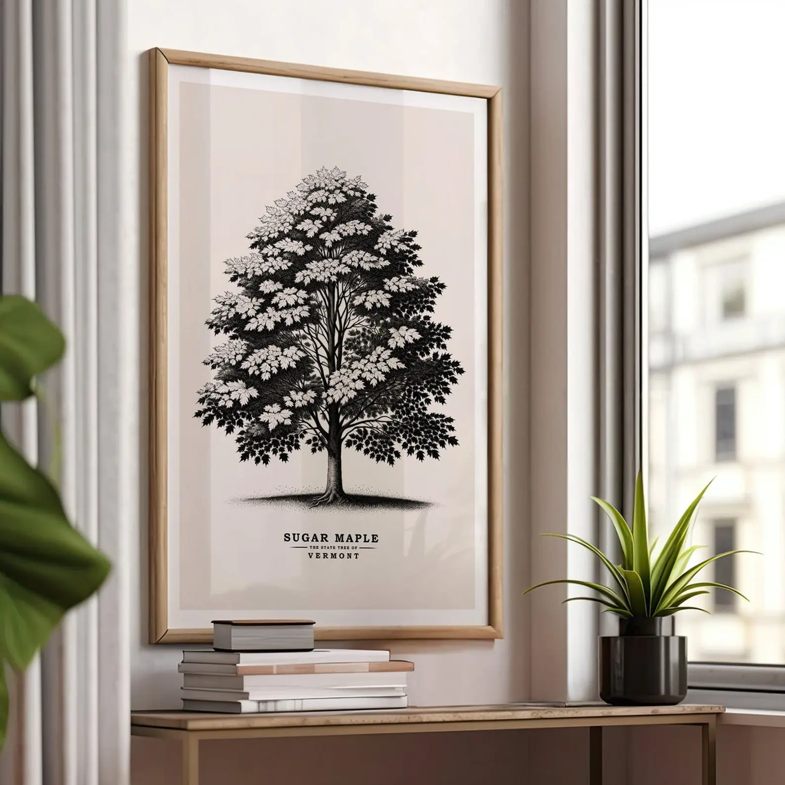 Vermont State Tree Sugar Maple Vintage Sketch Poster Print Botanical Art Nature Ink Drawing Gift