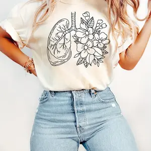 Anatomical Lung Shirt Floral Lungs Tee Respiratory Graphic Tees Soft Cotton V-Neck Nurse Shirt Breathable Comfortable Made in USA