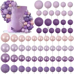 66 PCS Colorful Ball Cake Picks for Cake Decoration Purple Series with 6 Vibrant Colors Pearl Ball Shaped Cupcake Toppers for Birthday Party and Wedding Supplies
