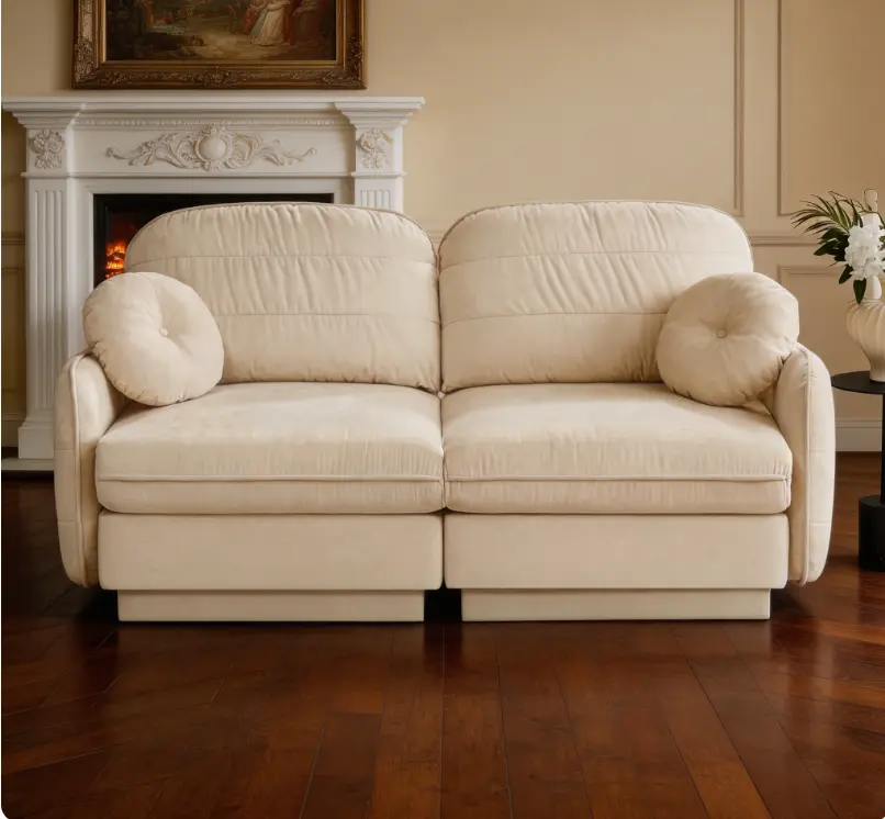 Luxury Chenille Cloud Loveseat Sofa with Quilted Back & Round Pillows, Recessed Base Frame, Deep Seat Comfort, Ergonomic Design, Easy Assembly, Stylish Couch for Home Living Room