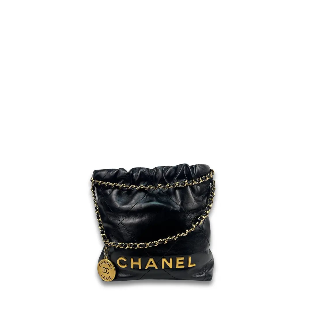 Pre-owned CHANEL Calfskin Crossbody Bags Black Mini 22 Hobo
