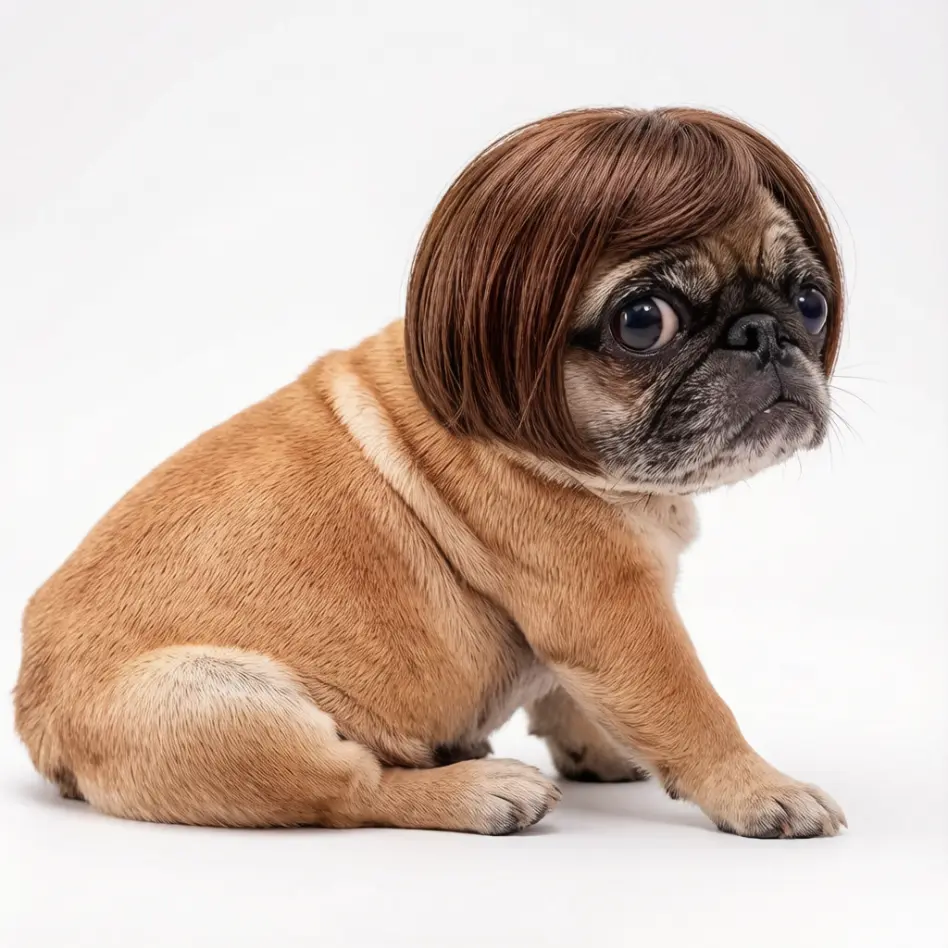 Durable Pet Costume Wig - Brown Short Hair Wig with Adjustable Elastic Band for Small-Medium Dogs, French Bulldog Yorkie Pug, Halloween Christmas Party Photo Props, Cute No-Cat-Cosplay Hairpiece Alternative