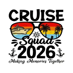 4 Piece Cruise Team Badge Set 2026, Symbol, Heat Activated DTF Transfer for Clothing Bags Hats Accessories, DIY Craft Fabric Decoration, Cruise Uniforms & Vacation Supplies
