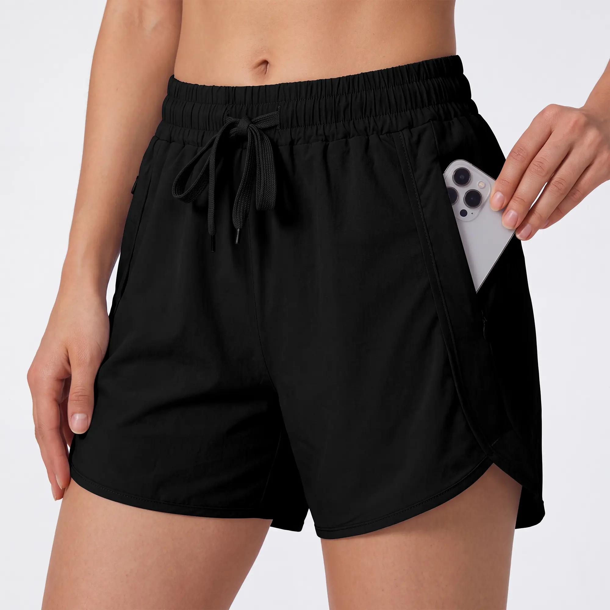OYV Women's Athletic Gym Running Shorts Zipper Pockets | No Liner, High Waisted, Quick Dry, Lightweight, Workout, Shorts for Women