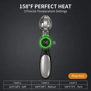 Rechargeable Electric Ice Cream Scoop, 2oz Stainless Steel, LED Display, Temperature Control, Fast Heating, Long Battery Life, Durable Hard Ice Cream Scoop