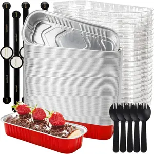 200-Pack Mini Loaf Pans with Lids, Spoons & Seal Stickers – 6.8 oz Disposable Aluminum Foil Baking Trays, Cake/Bread Containers for Mother’s Day, Valentine’s Day Parties, Picnics durable material