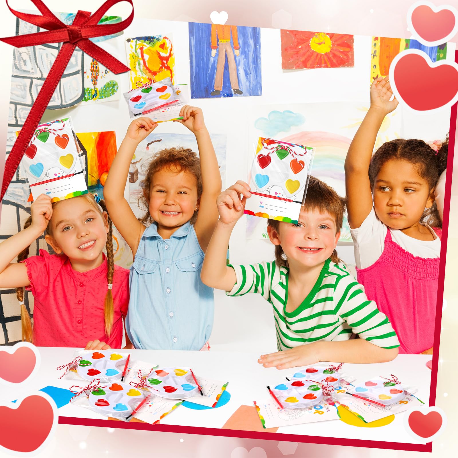 18/36 Pcs Mini Watercolor Paint Sets Valentines Day Gifts Bulk for Kids Valentines Cards Include watercolor Paint and Canvas Panel with Wooden Easel Brush Kit for School Classroom teacher students Holiday Gifts