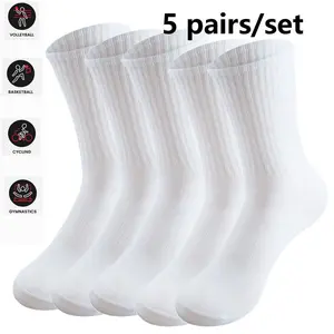5 Pairs CT TAPESOCKS Unisex Mid-Calf Athletic Socks, Breathable Sweat-Wicking Polyester Blend, All-Season Sports Socks for Volleyball, Basketball, Cycling, Gymnastics - Machine Washable