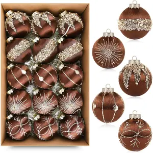 Brown Ornaments for Christmas Tree Decorations - Satin Christmas Ball Ornaments Luxury for Xmas Holiday Party Indoor Decor - 80mm 3.15inch Pack of 15