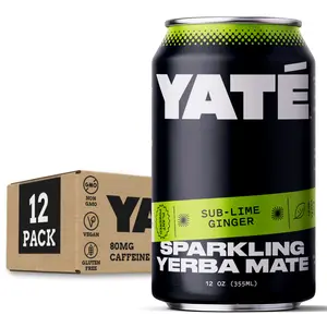 Yate Sparkling Yerba Mate - Natural, Clean Energy Alternative - Sub-Lime Ginger - 12oz (12 Pack)