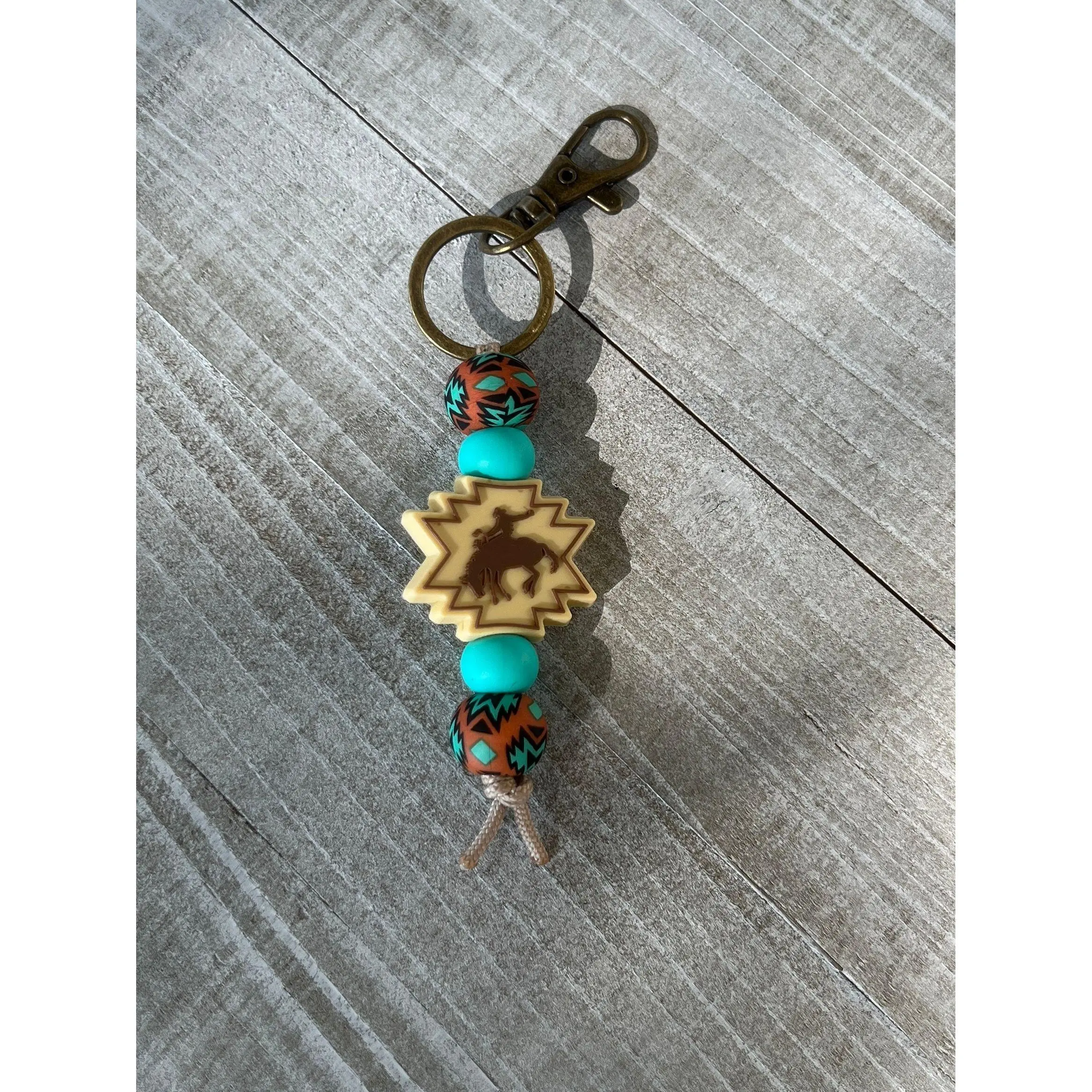 Bucking Horse Rust/Turquoise Aztec Keychain