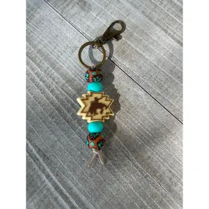 Bucking Horse Rust/Turquoise Aztec Keychain