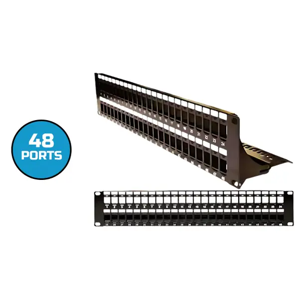 Blank Patch Panel UTP, with Cable Manager, 48 Port, 2U Black