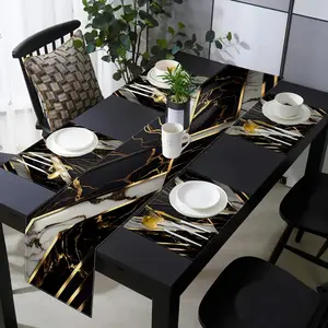 Viking Age Tree of Life table runway and placemat set, black tablecloth with crow and majestic yet respectful helmet, suitable for kitchen dining table, family holiday party accessories, indoor and outdoor decoration, Kitchen Decorative Placemat