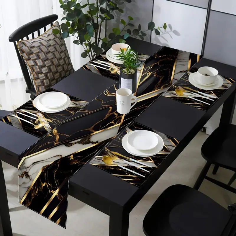 Viking Age Tree of Life table runway and placemat set, black tablecloth with crow and majestic yet respectful helmet, suitable for kitchen dining table, family holiday party accessories, indoor and outdoor decoration, Kitchen Decorative Placemat