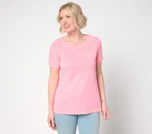 QVC Belle Body by Kim Gravel Women's Slub Knit Top with Pop-of-Color Topstitching