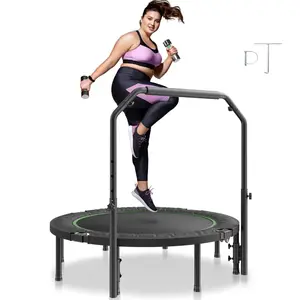 VEVOR Foldable Mini Trampoline, 52 Inch Fitness Rebounder, Max Load 450lbs Exercise Trampoline, Stable Quiet Trampoline with 4 Level Height Adjustable Foam Handle, for Adults Indoor/Garden Workout