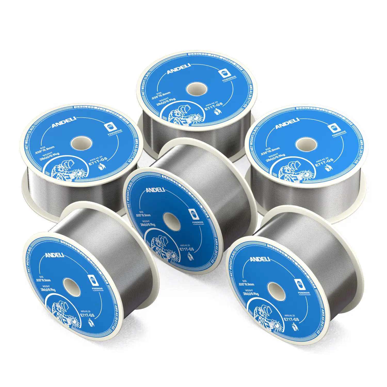 ANDELI Gasless Flux Cored Welding Wire, .030/.035 Dia. (0.8mm Option), E71T-GS, 2 lbs Spool, Low Splatter, Waterproof Dustproof, Vacuum Packed, Easy to Weld, Full Slag Coverage, for Mild Carbon Steel Welders, Auto Repairs