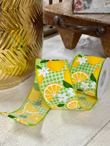 2.5 Inch By 10 Yard Lemon On Lime Gingham Check Ribbon