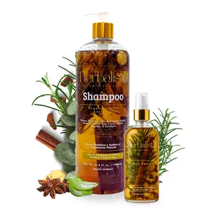 Viral New Hair Care Bundle - Herbal Shampoo 1000ml (33 fl oz) + Hair Tonic 250ml - With Real Pieces of Rosemary, Cinnamon, Anise, Clove, Aloe, Ginger, & Eucalyptus - Fortalece, Regenera.