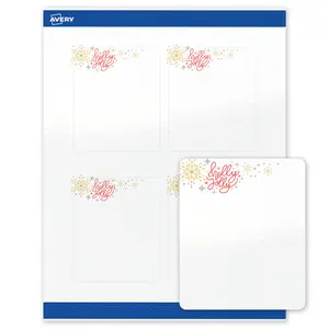 Avery® Printable Christmas Rectangle Labels, 4" x 3-1/3", Glossy White, Pre-printed Holly Jolly Metallic Sparkles Design, Sure Feed® Technology, Laser & Inkjet Compatible, 80 Total