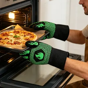 Barbecue Fireproof Gloves Heat Resistant Up To 1472°F Non Slip Silicone Oven Gloves 13.5 Inches Kitchen Safety Cooking Frying Mites