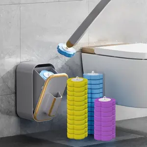Wall Mounted Toilet Brush Set, 1 Set Toilet Brush with 24pcs Disposable Replacement Brush Head & Holder, Bathroom Cleaning Tool