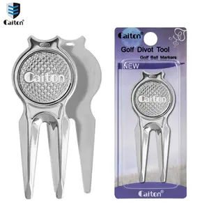 Caiton 1-piece Golf Divot Repair Tool, Golf Accessories, with detachable ball marker, made of zinc alloy, sturdy and durable, portable folding design, stylish and simple, an ideal gift for golfers and enthusiasts