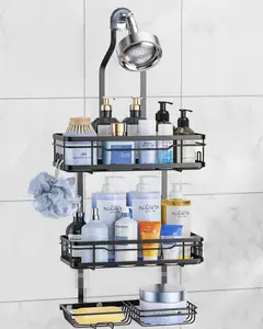 Shower Caddy Hanging 3 Tier Rustproof Organizer with Baskets Soap Basket Hooks for Razor Sponge No Drilling Bathroom Over Showerhead Black Removable Design Large Capacity Premium Material Easy Installation