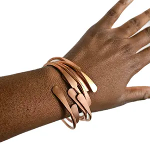 African Statement Jewelry - 100% Pure Copper Bangles Set of 5, Adjustable & Reiki Infused for Energy Balance, Bold Authentic Look