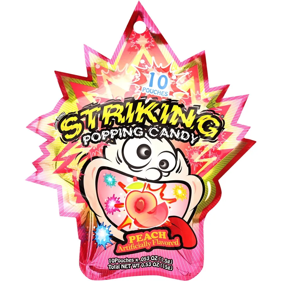 Striking Popping Candy Snacks - 15g Sweet, Fruity Variety Pack with Peach, Blueberry, Watermelon, Cola, Super Sour, Lychee, Strawberry, Green Apple, Mango Flavors Striking Popping Candy Snacks - 15g Sweet, Fruity Variety Pack with Peach, Blueberry, Watermelon, Cola, Super Sour, Lychee, Strawberry, Green Apple, Mango Flavors