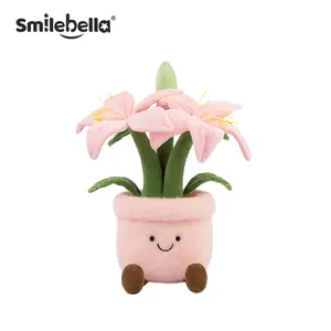 Smilebella Pink Lily Potted Plant Plush - 14” Realistic Flower Stuffed Toy - Creative Soft Plushie for Home Office Bookshelf Decor - Unique Artificial Floral Gift for Women, Kids, and Plant Lovers on Valentine’s Day & Birthday