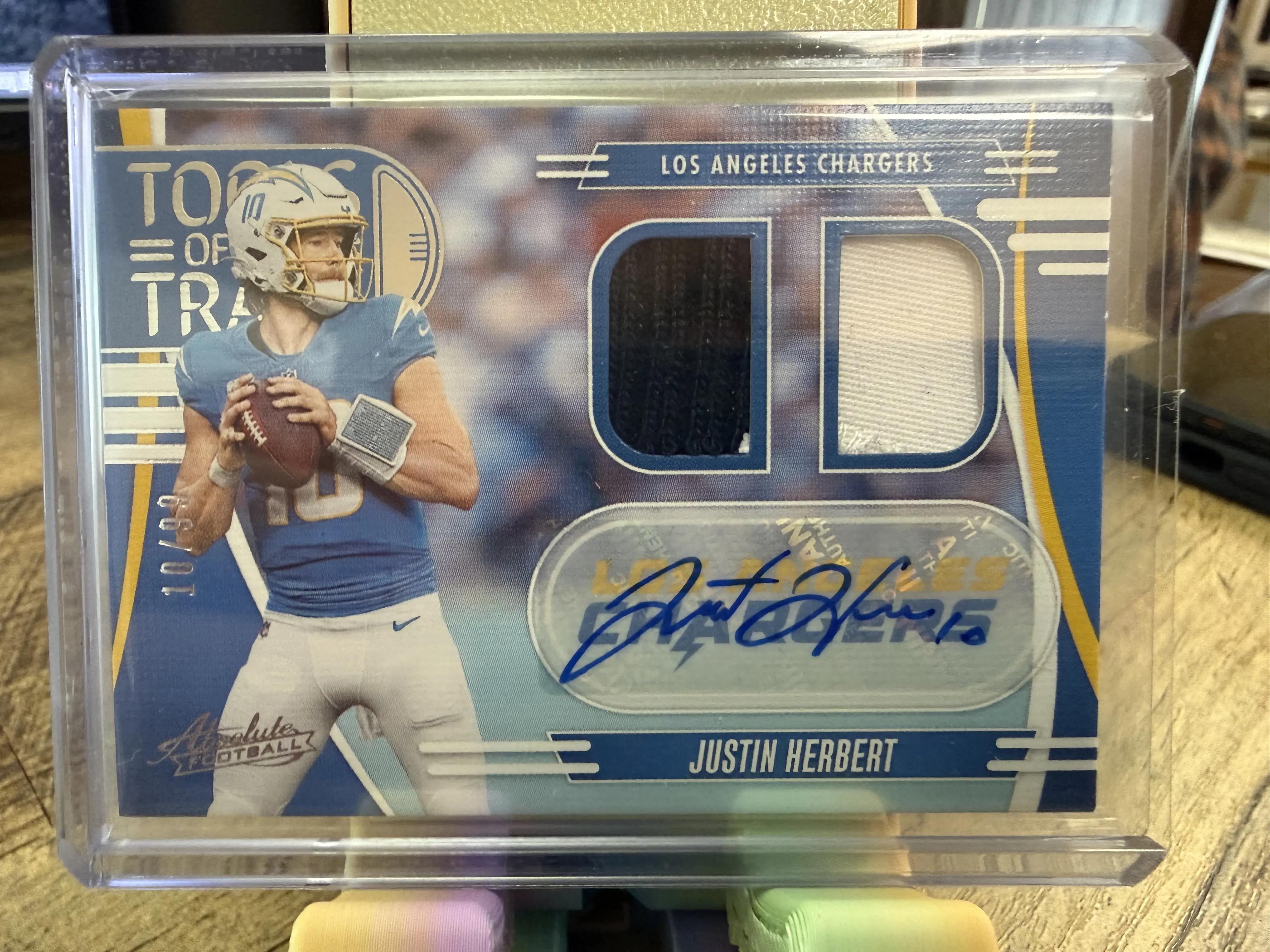 2025 Panini Absolute Justin Herbert Autographed Jersey Match! Tools of the Trade Double #TTD-JHE Chargers