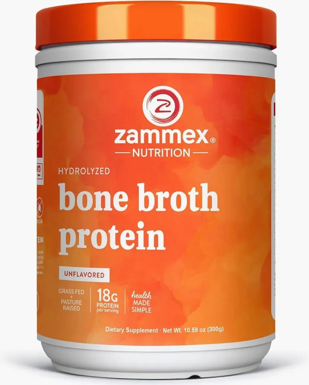 Zammex 100% Grass-Fed Beef Bone Broth Protein Powder, 20G Protein, Hydrolyzed Collagen Peptides Type 1&3, Supports Healthy Skin, Nails, Hair, Joints, Non-GMO, Gluten Free, Paleo & Keto Friendly