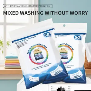 Laundry Color Catcher Sheets 50 Count Mixed Washing Friendly Stain Prevention Nano Adsorption Technology Safe Gentle Formula for Detergent Use