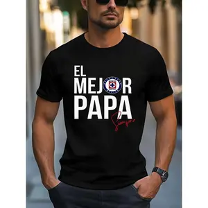 Cruz Azul "EL MEJOR PAPA" T-Shirt - Father's Day Black Cotton Casual Tee,Father's Day Blanket,Gift for Father, Gift for Mother Crew Neck Funny T-Shirt for Men Sarcastic Cat Meme graphic Retro Washed
