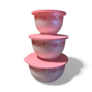 Impressions Pink Floral and Pumpkin Design Bowl Set 3-Piece (6, 10 & 18 Cups / 1.3L, 2.5L and 4.3L)