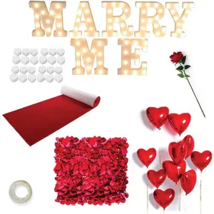 Proposal Decorations Kit, Marry Me Light Up Letters, 2000 Rose Petals, 24 Heart Shaped Romantic Candles, Red Carpet Aisle Runner 16 , 10 Red Heart Balloons, 1 Engagement Rose Ring Box