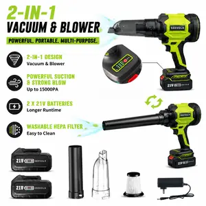 SEEVOLX 2-in-1 Cordless Air Blower & Vacuum Kit – Handheld 21V Dual Batteries, 6 Adjustable Speeds, Digital Battery Display, Includes Suction & Blower Nozzles, Filter, Charger – Perfect for Car, Home, Garage & Workshop Cleaning,Everyday and Festive Gifts