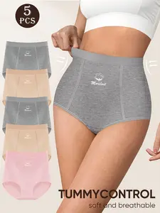 Women's High-Waisted Shapewear Panties, Breathable Slim-Fit Design, Waist Cinching & Butt Lifting, Colorful Material, Pack of 5