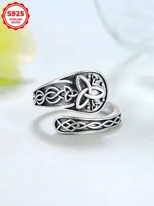 Vintage Bohemian S925 Silver Celtic Knot Spoon Ring, Adjustable Open Finger Ring, Anti-Allergy, Daily Wear, Gift Jewelry for Women, Vintage Rings, Unique Rings