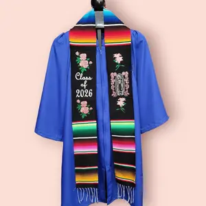 Class of 2026 Virgen/Lily/Pink Rose Mexican Sarape Graduation Stole