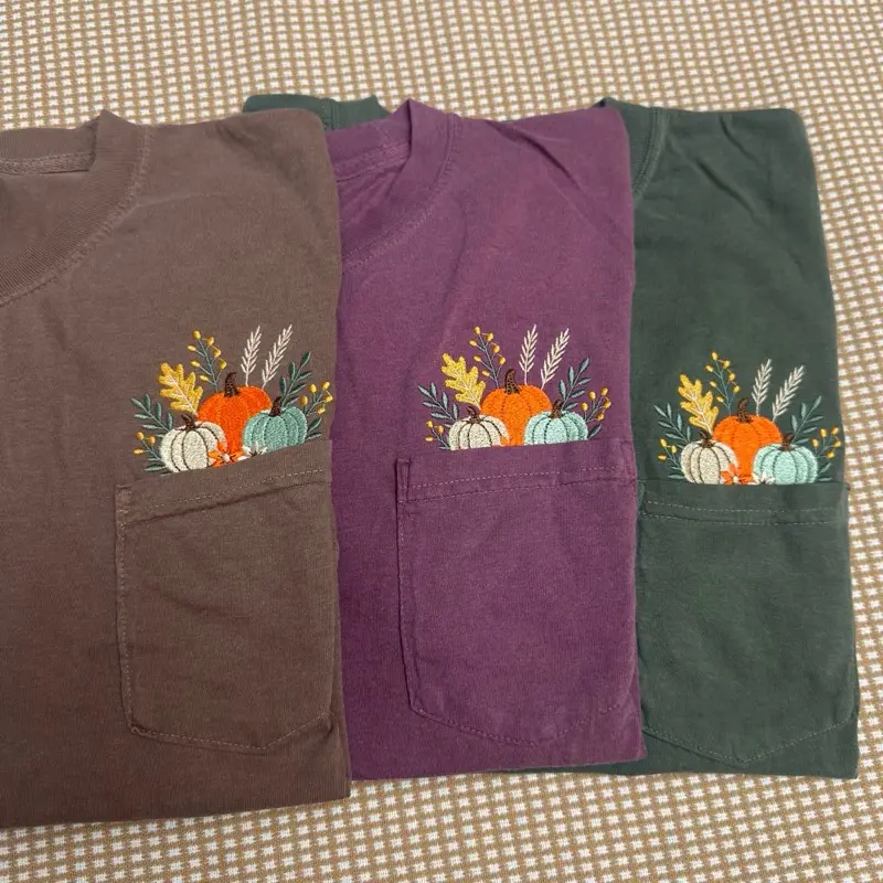 Pumpkin pocket fall harvest embroidered comfort colors pocket tee / fall embroidered shirt / fall embroidered pocket tshirt