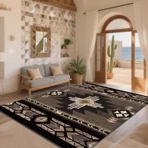 Velvet+Soft and Comfortable: American Ethnic Classic Geometric Pattern Printed Carpet, Home Decoration Carpet, Living Room Carpet, Sofa Mat, Doorway Mat, Coffee Table Mat, Bedroom Carpet, Bedside Carpet, Shopping Mall, Coffee Shop, etc. Suitable for multi