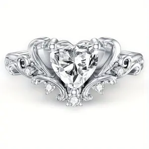 1 Carat Heart Diamond Engagement Ring - D Color VVS Clarity 18K Gold Plated 925 Pound Silver Retro French Ring, Engagement Ring, Couple, Romantic Jewelry Gift, Couple Jewelry, Elegant Design, Polished Surface