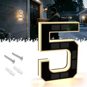 Solar Lighted House Numbers 9 Inch Waterproof LED Address Signs for Outside Modern House Numbers with Large Personalization Options,Decorate your door number, DIY personalisation.Modern Farmhouse Illuminated
